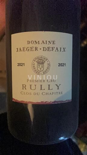 Vin Rouge sec Clos du Chapitre Domaine Jaeger-Defaix 2021 France Bourgogne Rully Premier Cru