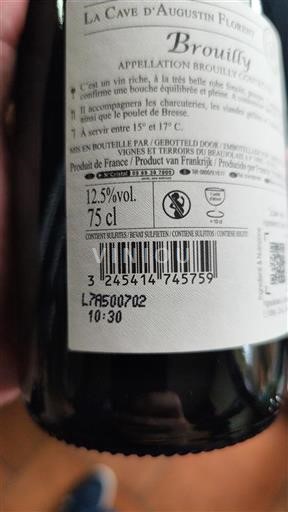 Beaujolais Brouilly La Cave Augustin Florent Non Millésimé