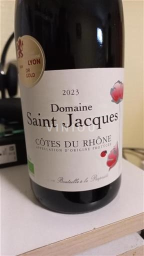 Vin Rouge sec Domaine Saint Jacques 2023 France Vallée du Rhône Côtes-du-rhône bio