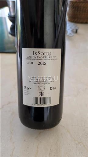 Vin Rouge sec Is Solus Cantine Sardus Pater 2015 Italie Sardaigne Carignano del Sulcis