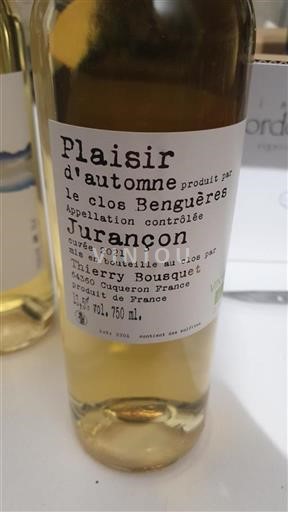 Sydväst Jurançon Clos Benguères Plaisir d'automne 2021