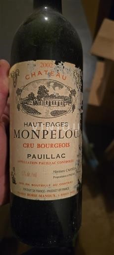 Bordeaux Pauillac Cru Bourgeois Haut-Bages Monpelou 2002