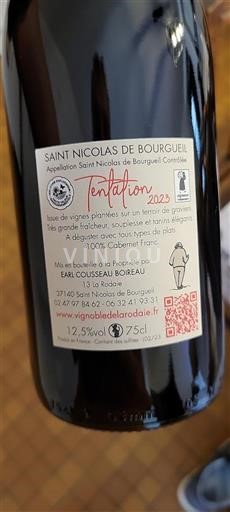 Valle della Loira Saint-Nicolas-De-Bourgueil EARL Cousseau Boireau Tentation 2023