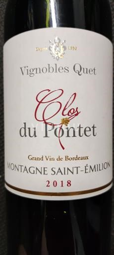 Bordeaux Montagne-Saint-Émilion Vignobles Quet Clos du Pontet 2018