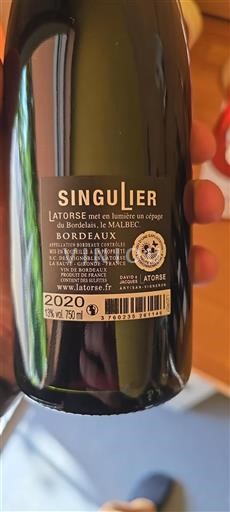 Bordeaux Vignobles Latorse Singulier 2020