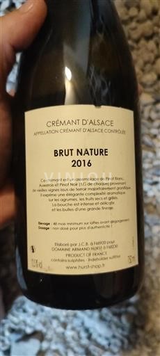 Alsazia Crémant d'Alsazia Domaine Armand Hurst Brut Nature 2016