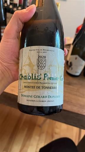 Bourgogne Chablis Premier Cru Domaine Gérard Duplessis Montée de Tonnerre 2020