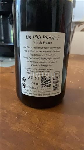 Vin Rouge sec Un P'tit Plaisir ? Cave Les Coteaux du Rhône 2024 France Vallée du Rhône