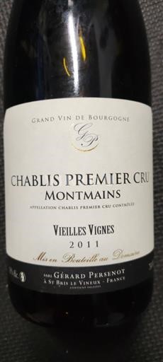 Vin Blanc sec Vieilles Vignes Gérard Persenot 2011 France Bourgogne Chablis AOC Premier Cru
