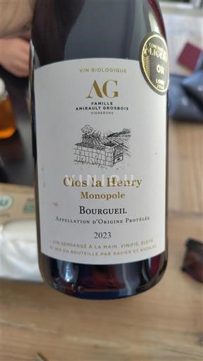 Loirevallei Bourgueil Famille Amirault Grosbois Clos la Henry Monopole 2023