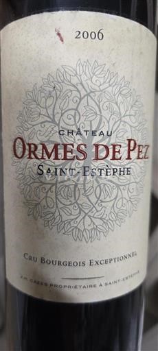 Bordeaux Saint-Estèphe Cru Bourgeois Exceptionnel Château Ormes de Pez 2006