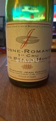 Burgundy Vosne-Romanée Premier Cru Domaine Jean Grivot Les Beaux Monts 1990