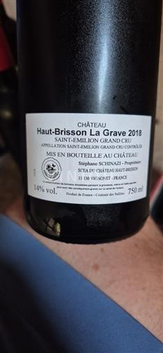 Bordeaux Saint-Émilion Grand Cru Haut-Brisson La Grave 2018