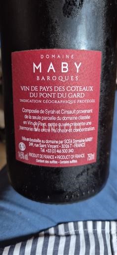 Údolí Rhôny Nespecifikováno Domaine Maby Baroques Neročník