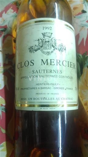 Bordeaux Sauternes Clos Mercier 1992