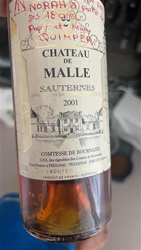 Bordeaux Sauternes Château Malle 2001