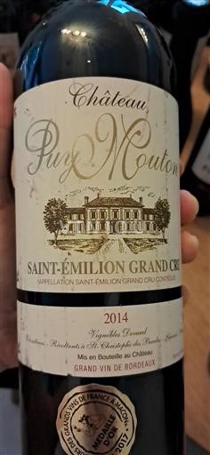 Vin Rouge sec Château Puy Mouton 2014 France Bordeaux Saint-Émilion Grand Cru