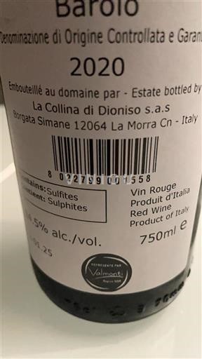 Piémont Barolo La Collina di Dioniso 2020