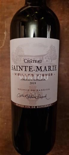 Bordeaux Bordeaux Supérieur Château Sainte-Marie Vieilles Vignes 2019