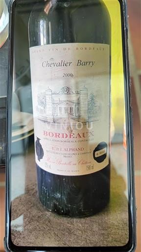 Vin Rouge sec Chevalier Barry 2000 France Bordeaux AOC