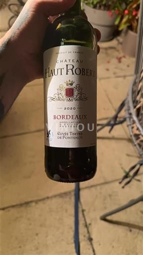 Vin Rouge sec Tertre de Fontenot Château Haut Robert 2020 France Bordeaux AOC
