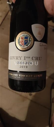 Vin Rouge sec Clos Jus Domaine Vincent Lumpp 2019 France Bourgogne Givry AOC Premier Cru