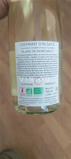 Alsace Crémant d'Alsace Grand Cru Domaine Wassler Blanc de Noirs Brut Non-Vintage