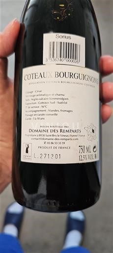 Borgogna Coteaux borgognoni Domaine Des Remparts Sorius 2015