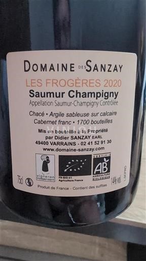 Valle della Loira Saumur-Champigny Domaine Sanzay Les Frogeres 2020
