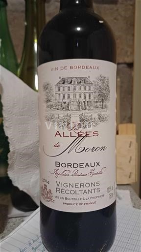 Vin Rouge sec Les Allées de Moron 2014 France Bordeaux AOC