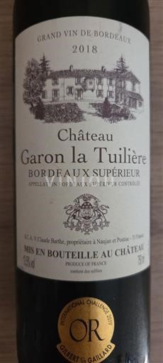 Bordeaux Bordeaux Supérieur Château Garon la Tuilière 2018