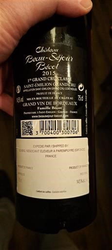 Bordeaux Saint-Émilion Grand Cru Grand Cru Château Beau-Séjour Bécot 2015