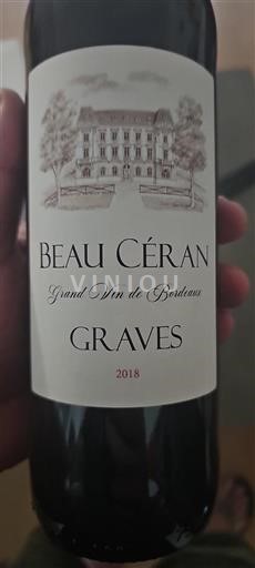 Vin Rouge sec Beau Céran 2018 France Bordeaux Graves AOC