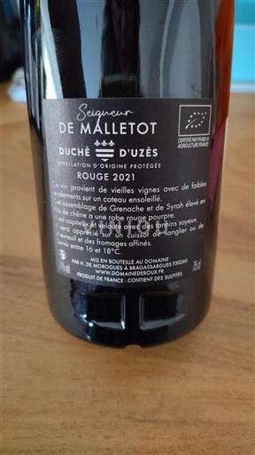 Vallée du Rhône Duché d'Uzès Domaine Malletot Seigneur 2021