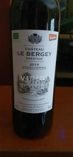Vin Rouge sec Prestige Château Le Bergey 2019 France Bordeaux Bordeaux supérieur AOC biodynamie