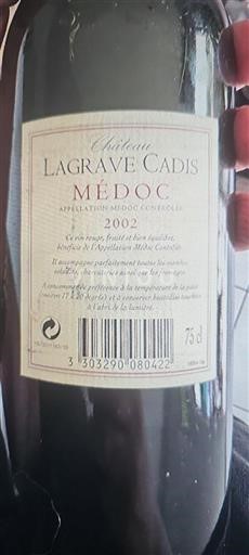 Bordeaux Médoc Château Lagrave Cadis 2002