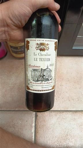 Vin Rouge sec Le Chevalier Le Texier 2007 France Bordeaux AOC