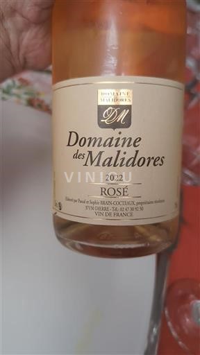Vin Rosé sec Domaine Des Malidores 2022 France Vallée de la Loire AOC