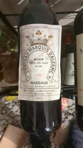 Bordeaux Margaux Grand Cru Château Marquis Alesme Becker 1995