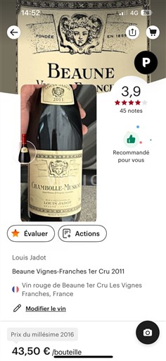 Bourgogne Chambolle-Musigny Premier Cru Louis Jadot Beaune Vignes-Franches 1er Cru 2011