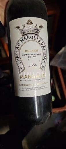 Bordeaux Margaux Grand Cru Château Marquis Alesme Becker 2008