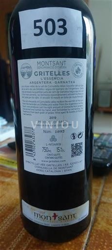 Catalogna Montsant Gritelles L'Essència Argenteira Garnatxa 2019
