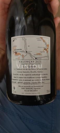 Vin Blanc sec Les Taillons EARL Bardon 2023 France Vallée de la Loire Valençay