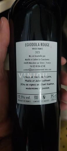 Vin Rouge sec Egiolola Rouge 2023 France Vallée de la Loire AOC