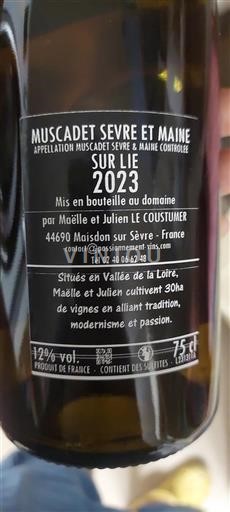 Valle della Loira Muscadet Sèvre et Maine Maëlle et Julien Le Coustumer Sur Lie 2023