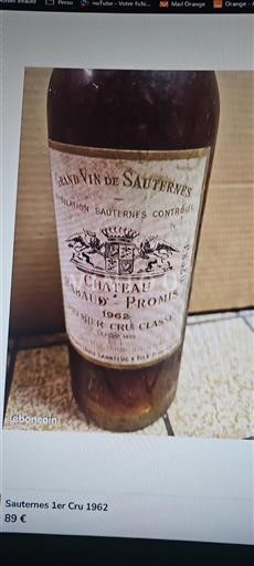 Bordeaux Sauternes Premier Cru Château Rabaud-Promis 1962