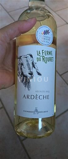 Vin Blanc sec La Ferme du Rouret Vignerons Ardéchois 2023 France Alpes et pays Rhodaniens Ardèche IGP