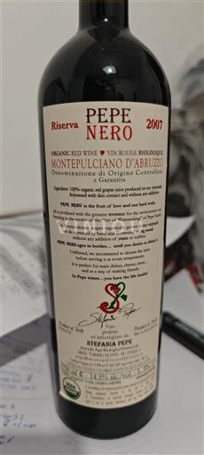Abruzzes Montepulciano d'Abruzzo Stefania Pepe Pepe Nero Riserva 2007