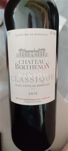 Bordeaux Blaye-côtes-de-bordeaux Château Berthenon Classique 2016