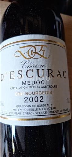 Bordeaux Médoc Cru Bourgeois Château Escurac 2002